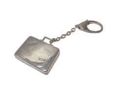 Asprey silver suitcase key ring with engraved travel labels (London, 2007)