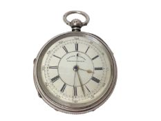 Victorian silver cased 'Centre Seconds Chronograph' pocket watch, the white dial with black Arabic a