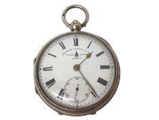 Silver cased key wind pocket watch, Birmingham 1914, with Roman numerals and subsidiary seconds dial