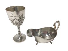 Good quality silver sauce boat by Cooper Bros. Sheffield 1935 together with a silver trophy cup, Coo