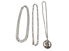Heavy silver curb link chain, stamped 'Italy 925', 4.5oz, together with another silver chain, 1.1oz,