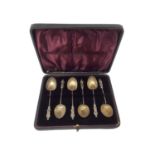 Cased set of six silver gilt apostle teaspoons with shell-shaped bowls, Birmingham 1896 (Thomas Haye