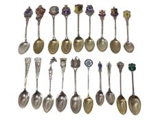 Group of silver and enamel souvenir spoons