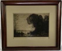 Early 20th Century etching - landscape after Corot and an etching of Westminster