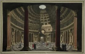 A Perspective View or Vue D'Optique of “The Inside of the Pantheon at Rome” painted by G.P.Panini. H
