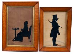 Augustin Amant Constant Fidele Edouart (1788-1861) paper cut silhouette, lady seated at a table, kni