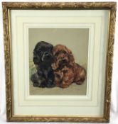 Mabel Gear (1898-1987) watercolour, cocker spaniel puppies