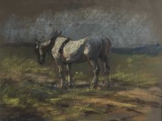 East Anglian school coloured chalks, horse in field, 26.5cm x 35.5cm, in mount