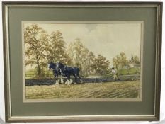 Clifford Charles Turner 1920-2018 watercolour ploughing signed bottom right