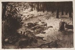 *Gerald Spencer Pryse (1882-1956) black and white lithograph - First War casualties, signed, 27cm x