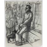 Colin Moss (1914-2005) charcoal, man and dog, 55 x 44cm