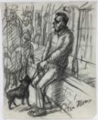 Colin Moss (1914-2005) charcoal, man and dog, 55 x 44cm