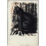 Colin Moss (1914-2005) mixed media, cat, signed and dated '53, 56 x 40cm