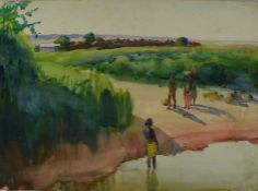 *Gerald Spencer Pryse (1882-1956) watercolour - riverbank, Nigeria, 38.5cm x 54cm, titled verso 'Lah
