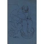 Colin Moss (1914-2005) pen and ink, woman bathing her feet, signed, 40 x 27cm, together with a mixed