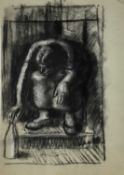 Colin Moss (1914-2005), chalk and charcoal, Taking in the milk, 58 x 38, together with another figur