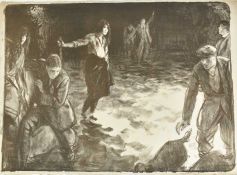 *Gerald Spencer Pryse (1882-1956) black and white lithograph - The Otter Hunt, signed and titled in
