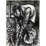 Colin Moss (1914-2005) charcoal, Gardener, signed, 70 x 50cm