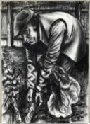 Colin Moss (1914-2005) charcoal, Gardener, signed, 70 x 50cm