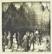 *Gerald Spencer Pryse (1882-1956) black and white lithograph - Grande Place, Antwerp Sept 10th 1914,