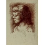 *Colin Moss (1914-2005) Conte drawing - portrait of a young girl, signed and dated '54, 41cm x 26cm