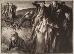 *Gerald Spencer Pryse (1882-1956) black and white lithograph - A Coursing Meeting, signed, 55.5cm x