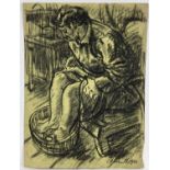 Colin Moss (1914-2005) charcoal, Washing feet, 52 x 38cm