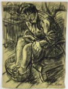 Colin Moss (1914-2005) charcoal, Washing feet, 52 x 38cm