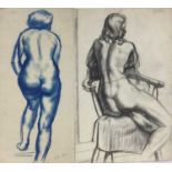 Colin Moss (1914-2005) blue chalk, figure study, signed 56 x 26cm, together with three further Colin