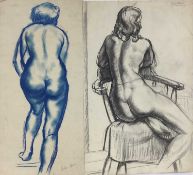 Colin Moss (1914-2005) blue chalk, figure study, signed 56 x 26cm, together with three further Colin