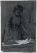Colin Moss (1914-2005) chalk and charcoal, figure ironing, signed, 56 x 38cm