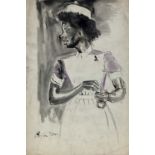 Colin Moss (1914-2005), pen and watercolour - Portrait of a nurse, signed 66 x 38cm