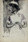 Colin Moss (1914-2005), pen and watercolour - Portrait of a nurse, signed 66 x 38cm