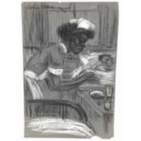 Colin Moss (1914-2005) chalk and charcoal, nurse by the bedside, and another. (2)