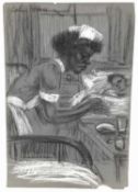 Colin Moss (1914-2005) chalk and charcoal, nurse by the bedside, and another. (2)