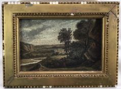 17th or 18th century British School. Oil on board, figure walking through an extensive landscape wit