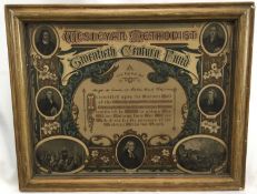 Victorian 19th century Wesleyan Methodist, Twentieth Century Fund certificate. Signed to Hugh H Evan