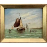 W. G. King (American 20th century) oil on canvas, Dutch boats off the Scheldt, signed with monogram