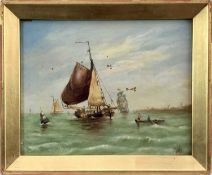 W. G. King (American 20th century) oil on canvas, Dutch boats off the Scheldt, signed with monogram