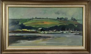 Pierre Baffoni oil on board - The Bar St Just in Roseland, signed, label verso, framed