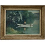 Marcel Niquet (1889-1960) oil on board - Figure in a Fishing Boat, signed, inscribed verso, framed