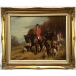 D. Long, oil on canvas, Huntsman and hounds, signed