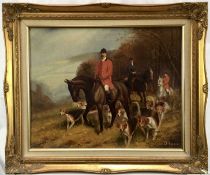 D. Long, oil on canvas, Huntsman and hounds, signed