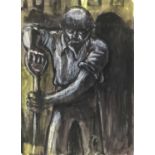 Colin Moss (1914-2005) mixed media, workman digging, signed, 70 x 50cm