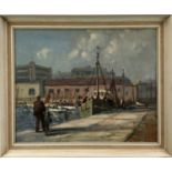 Wilfred Sutton (1917-2002), oil on board, Merbreeze in Hamilton Dock