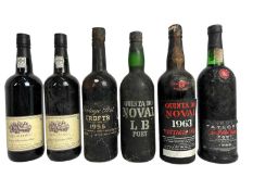 Port - six bottles, Croft's 1955, Quinta do Noval 1963, Taylor's LBV 1989 and others