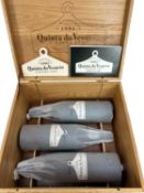 Port - three bottles, Symington's Quinta do Vesuvio 1991, in 6 bottle wooden case with ceramic bin l
