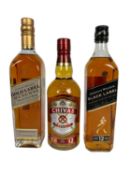 Whisky - three bottles, Johnnie Walker Black Label, 70cl, Johnnie Walker Gold Label, 70cl and Chivas