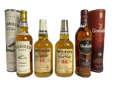 Whisky - four bottles, Glenfiddich 15 years old, Inchmurrin 10 year old and two bottles of Whyte & M