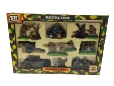 Britains Army Group Military models No.9751, German Gun Car No.9788 & Bombed Building Set No.4731, a